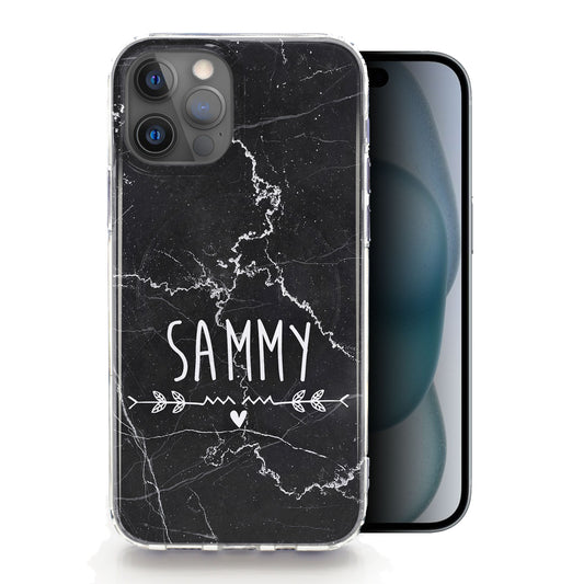 Personalised Magsafe iPhone Case - Black Marble with Heart and Name