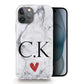 Personalised Magsafe iPhone Case - Grey Marble and Black Monogram Heart