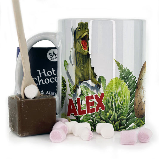 Personalised Mug with Red Bold Text and Roaring T-Rex