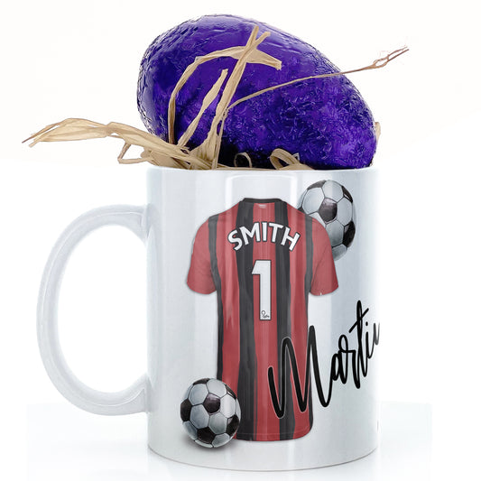 Personalised Mug with Stylish Text and Black & Red Shirt with Name & Number