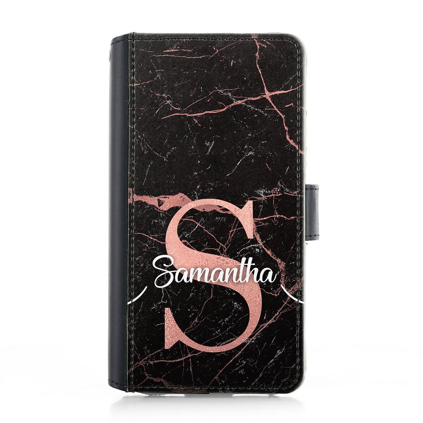 Personalised iPhone Leather Case - Black Marble and Pink Initial/Name