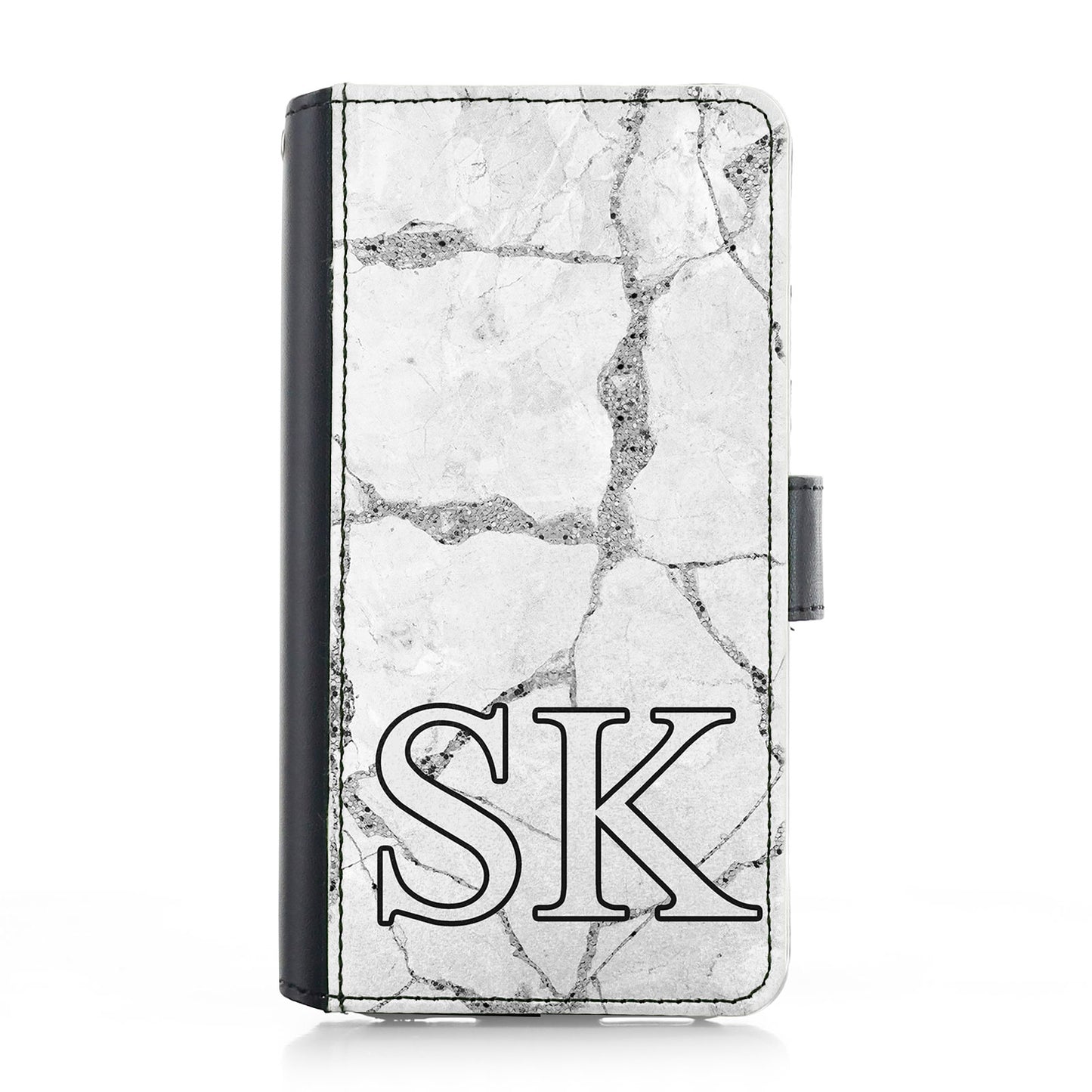 Personalised Samsung Leather Case - White Marble Monogram