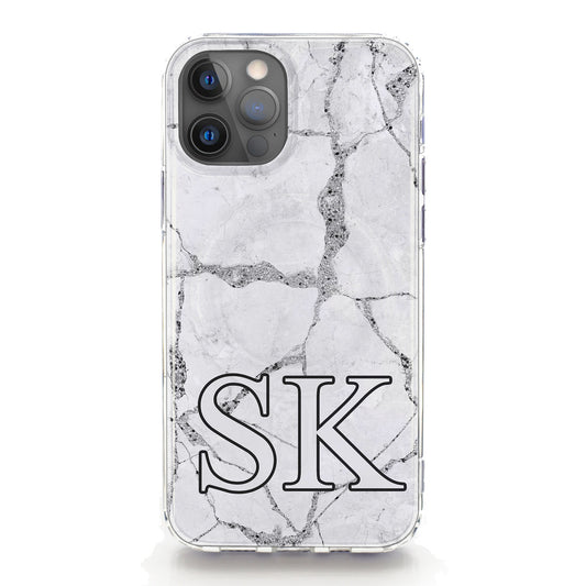 Personalised Magsafe iPhone Case - White Marble Monogram