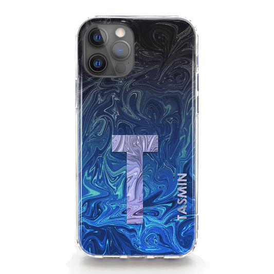 Personalised Magsafe iPhone Case - Blue/Black Swirl and Initial/Name