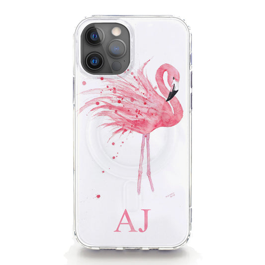 Personalised Magsafe iPhone Case - Pink Flamingo and Pink Monogram