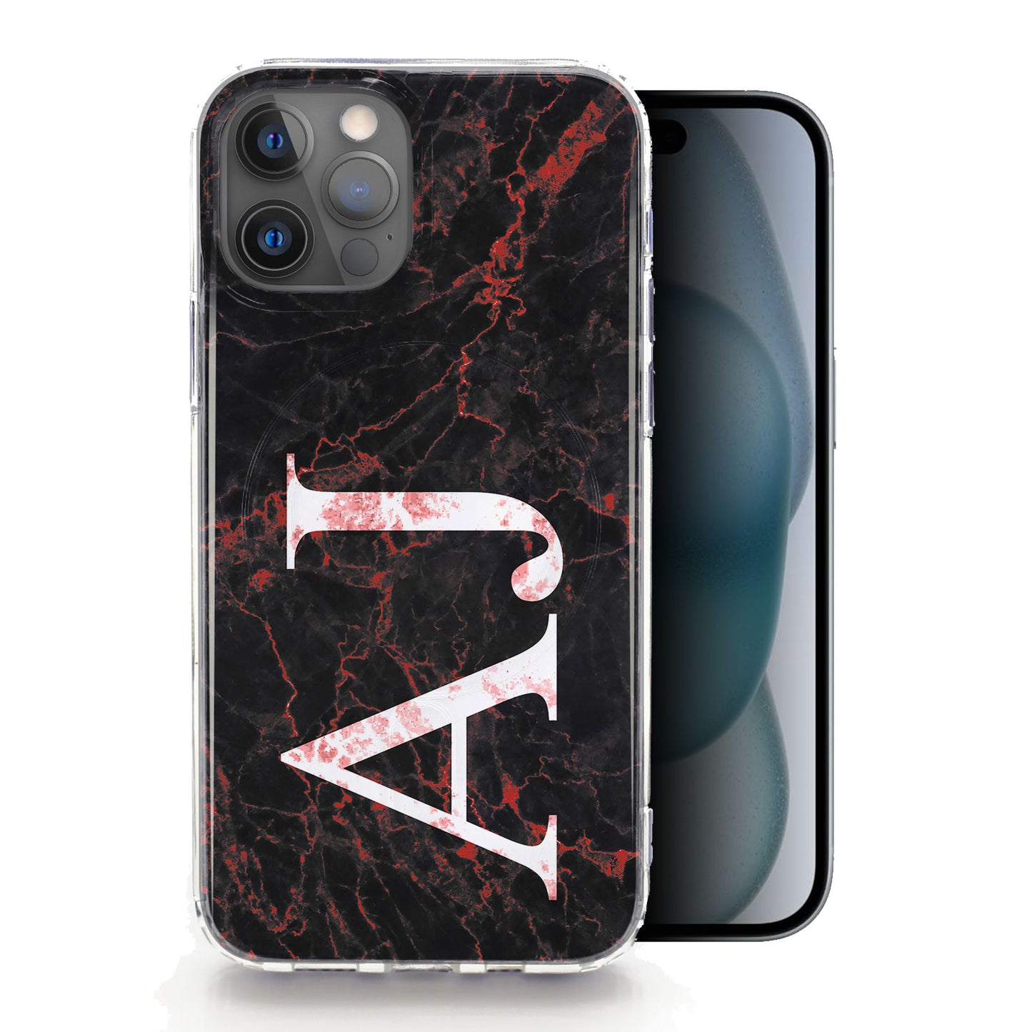 Personalised Magsafe iPhone Case - Red Infused Marble with White Monogram