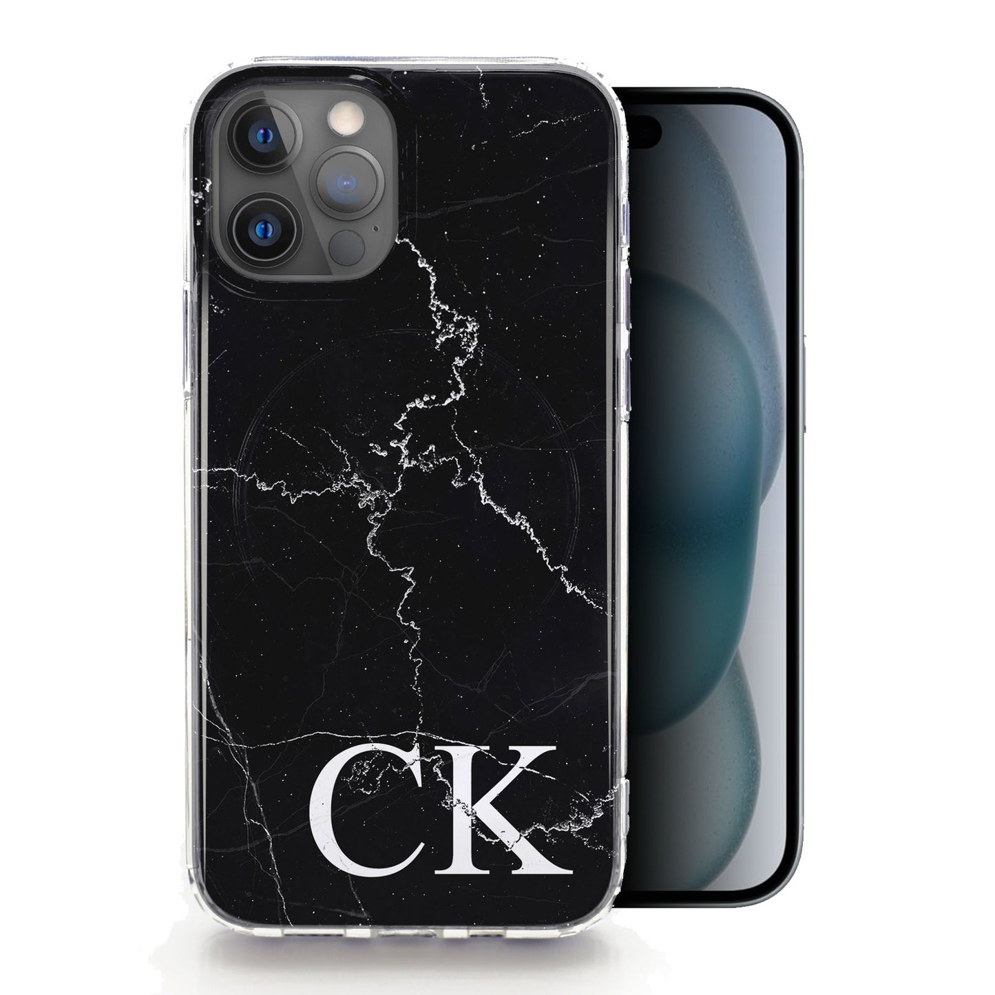 Personalised Magsafe iPhone Case - Black Marble and Monogram