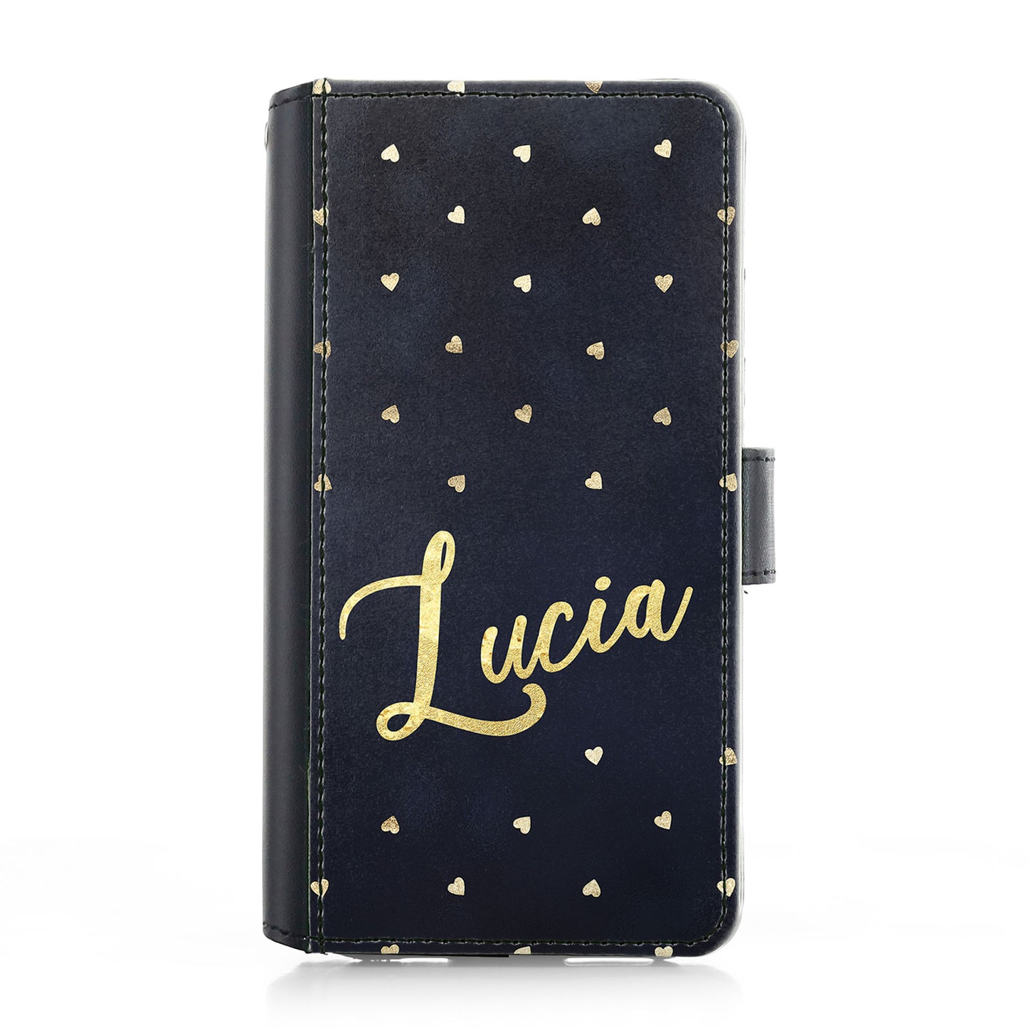 Personalised Samsung Leather Case - Gold Hearts and Name