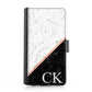 Personalised Samsung Leather Case - White/Black Stripe Marble Monogram