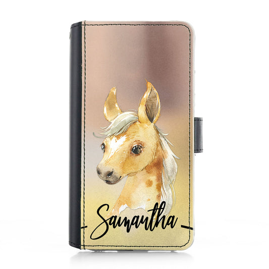 Personalised iPhone Leather Case - Baby Foal Horse and Name