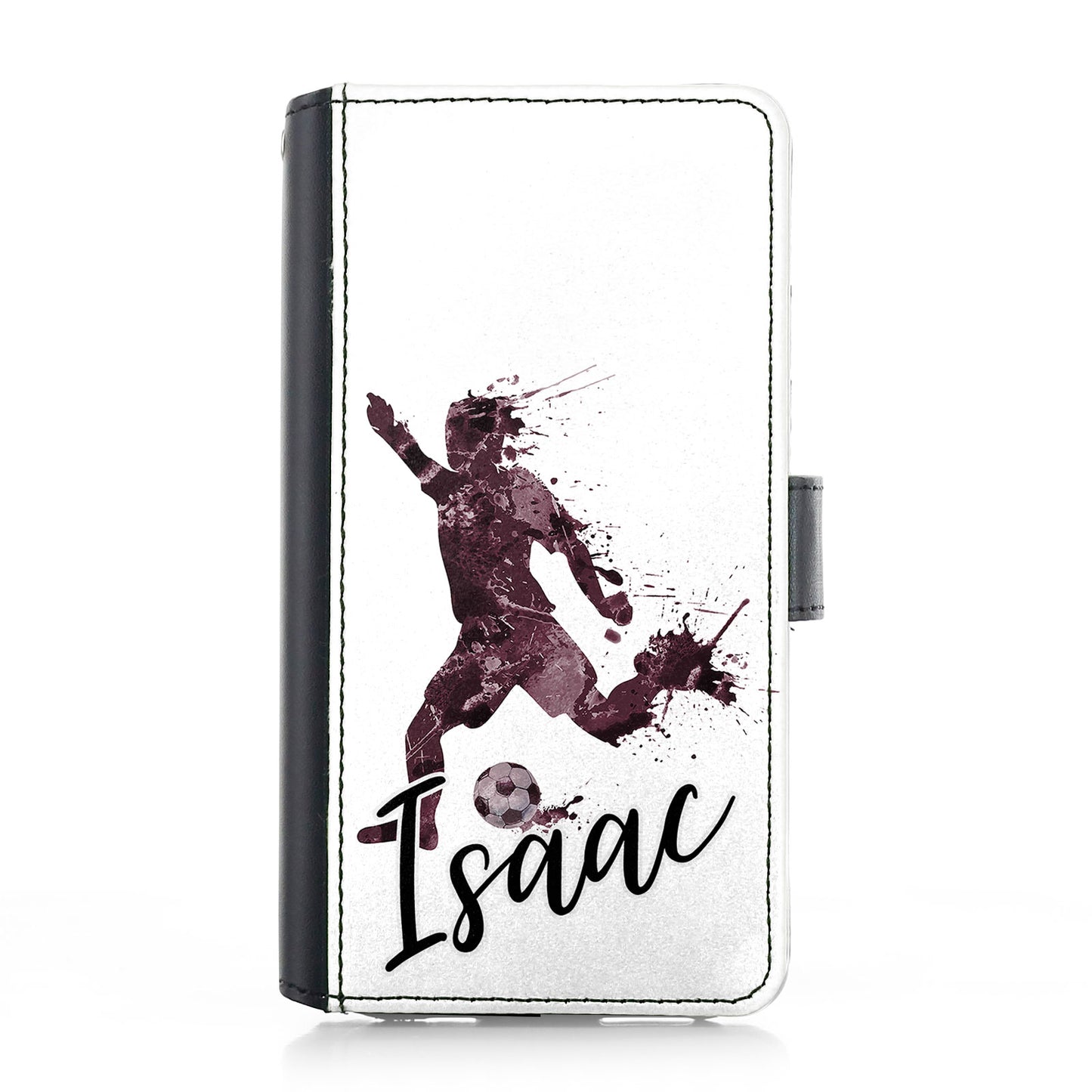 Personalised Samsung Leather Case - Maroon Footballer and Name