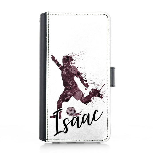 Personalised iPhone Leather Case - Maroon Footballer and Name