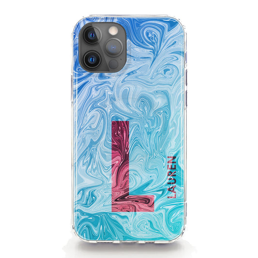 Personalised Magsafe iPhone Case - Blue/Red Swirl and Initial/Name