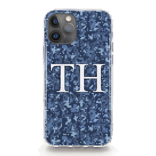 Personalised Magsafe iPhone Case - Blue Pixel Camo and Monogram