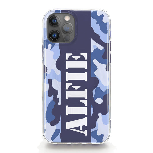 Personalised Magsafe iPhone Case - Blue Camo and Name