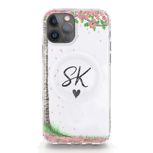 Personalised Magsafe iPhone Case - Pink Blossom and Monogram
