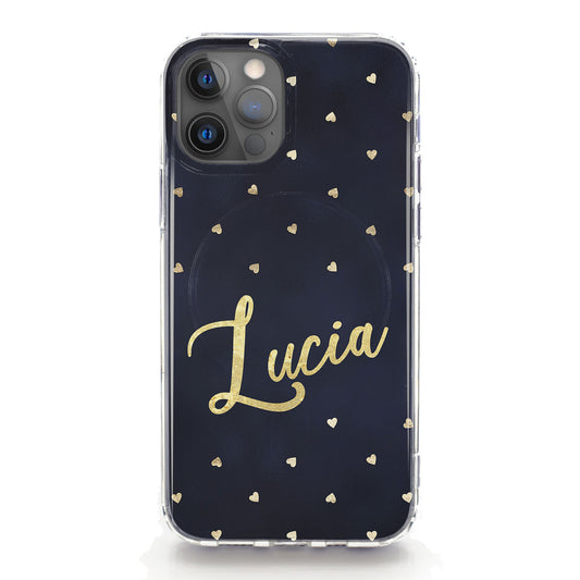 Personalised Magsafe iPhone Case - Gold Hearts and Name