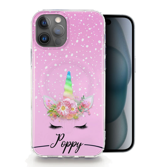 Personalised Magsafe iPhone Case - Rainbow Unicorn and Name