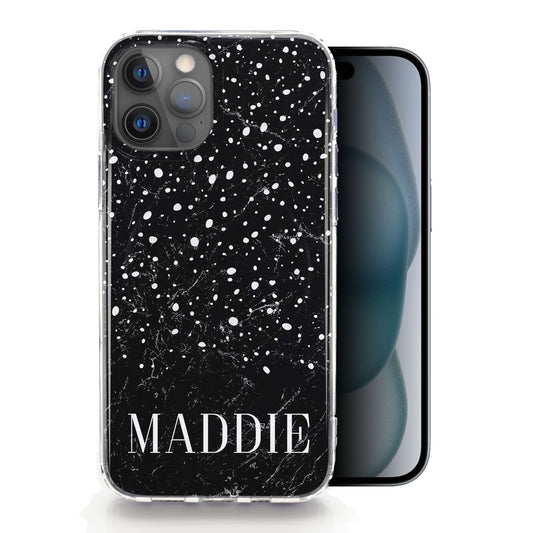 Personalised Magsafe iPhone Case - Black Speckled Marble with Name