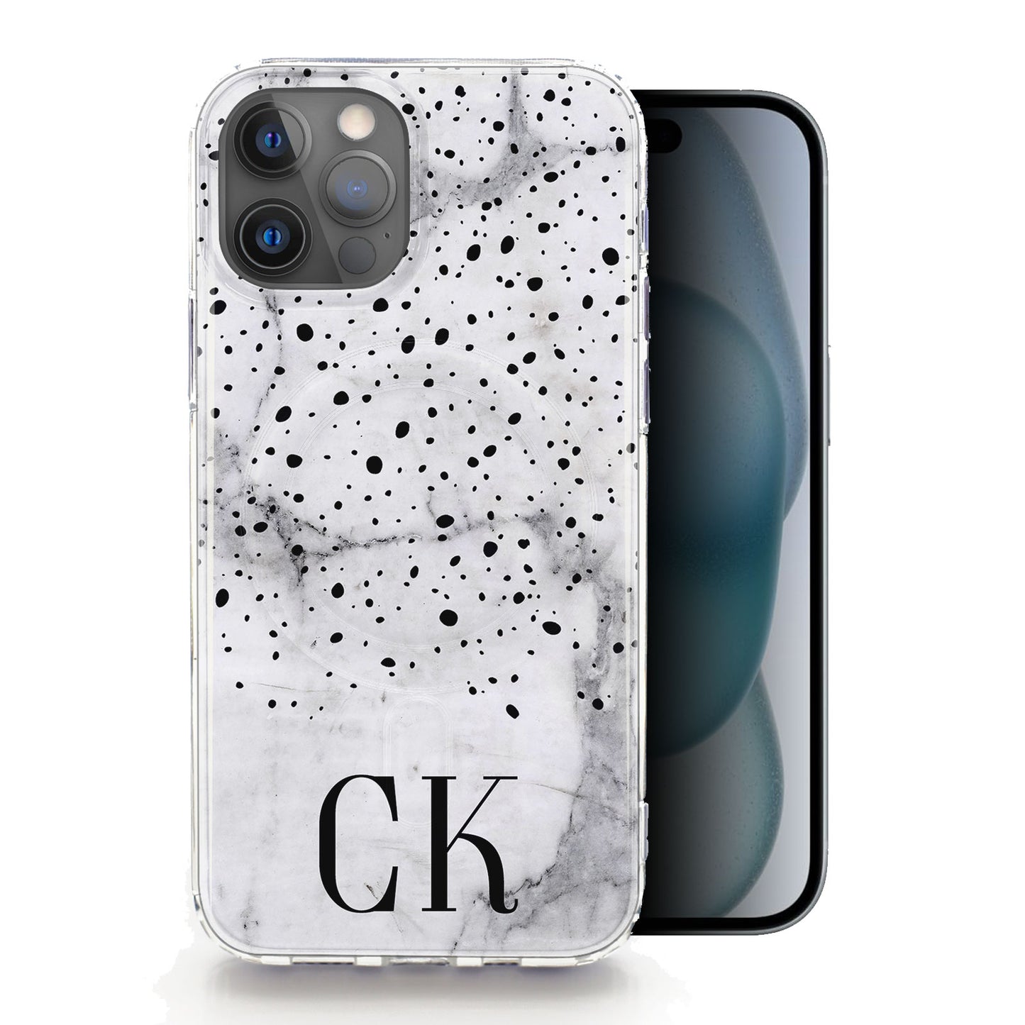 Personalised Magsafe iPhone Case - Black Speckle and Marble Monogram