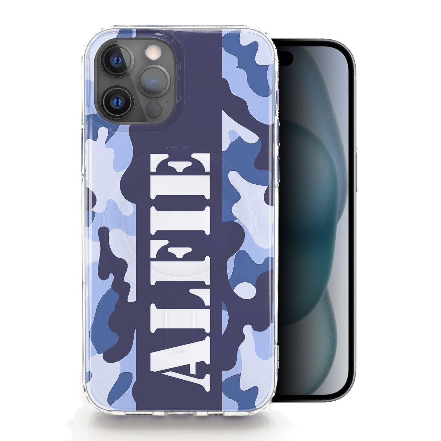 Personalised Magsafe iPhone Case - Blue Camo and Name