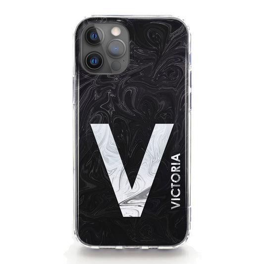 Personalised Magsafe iPhone Case - Black/White Swirl and Initial/Name