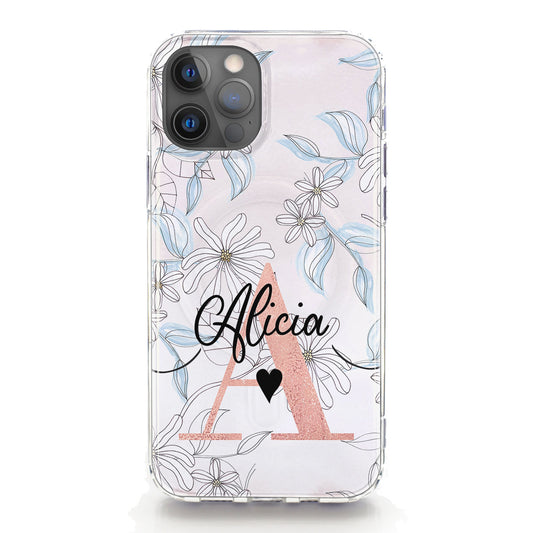Personalised Magsafe iPhone Case - Pink Flowers and Initial/Name