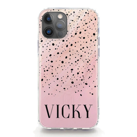 Personalised Magsafe iPhone Case - Pink/Black Speckle with Block Name