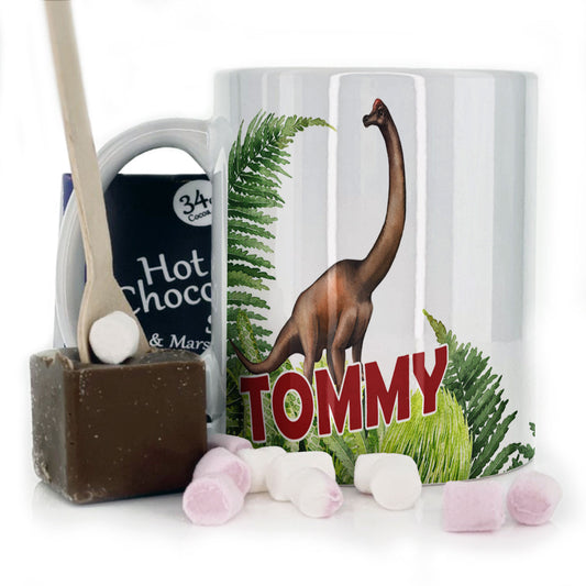 Personalised Mug with Red Bold Text and Brachiosaurus