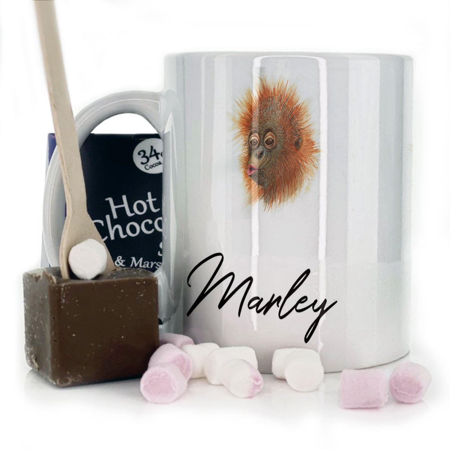 Personalisierte Tasse mit stilvollem Text und Baby-Orang-Utan