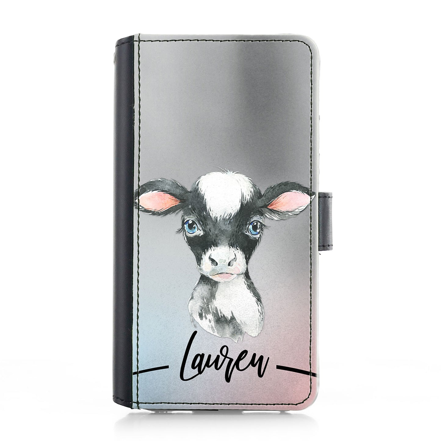 Personalised iPhone Leather Case - Grey Cow and Name