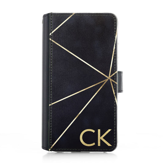 Personalised Google Leather Case - Navy and Triangular Gold Initial