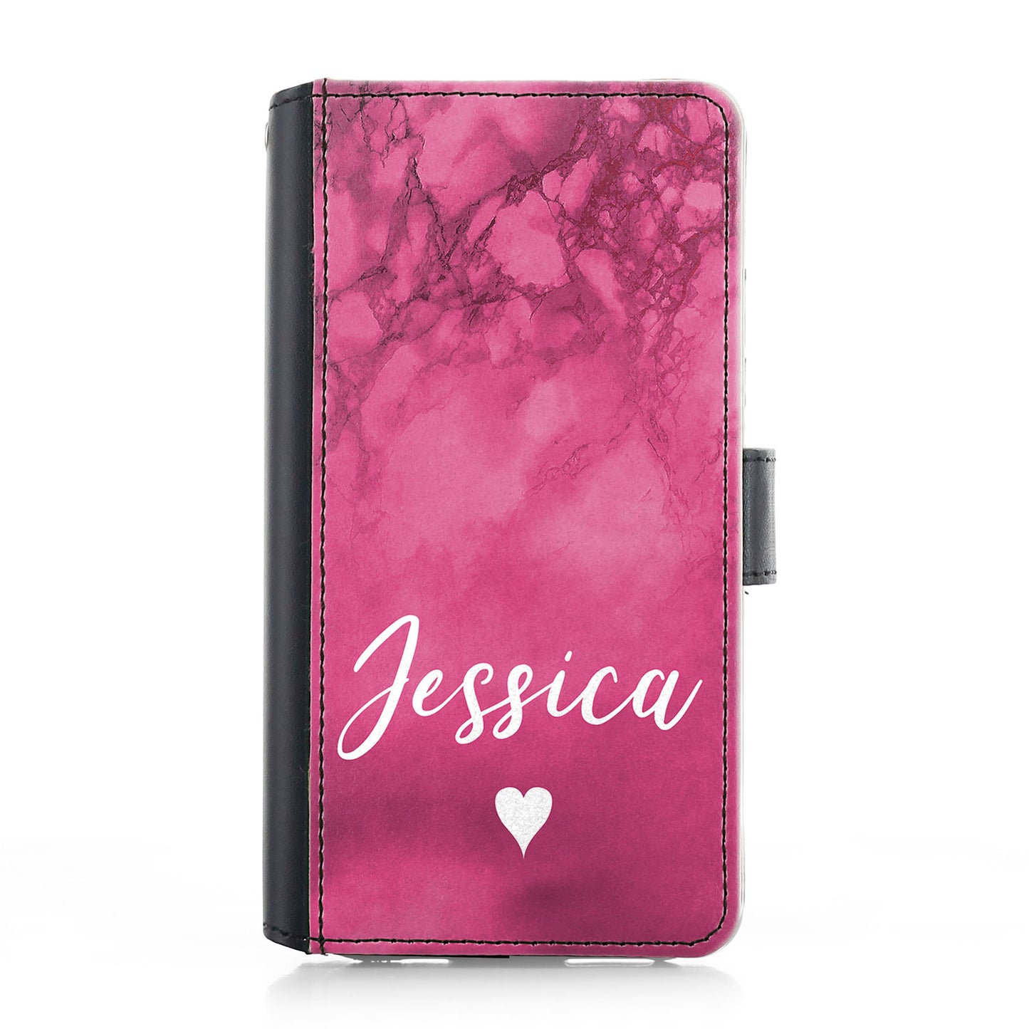 Personalised Samsung Leather Case - Hot Pink Marble and Name