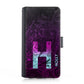 Personalised iPhone Leather Case - Purple/Blue Swirl and Initial/Name