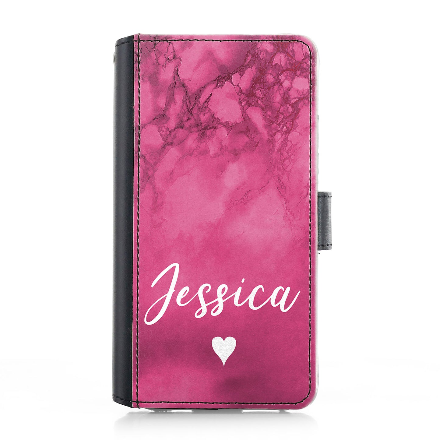 Personalised iPhone Leather Case - Hot Pink Marble and Name