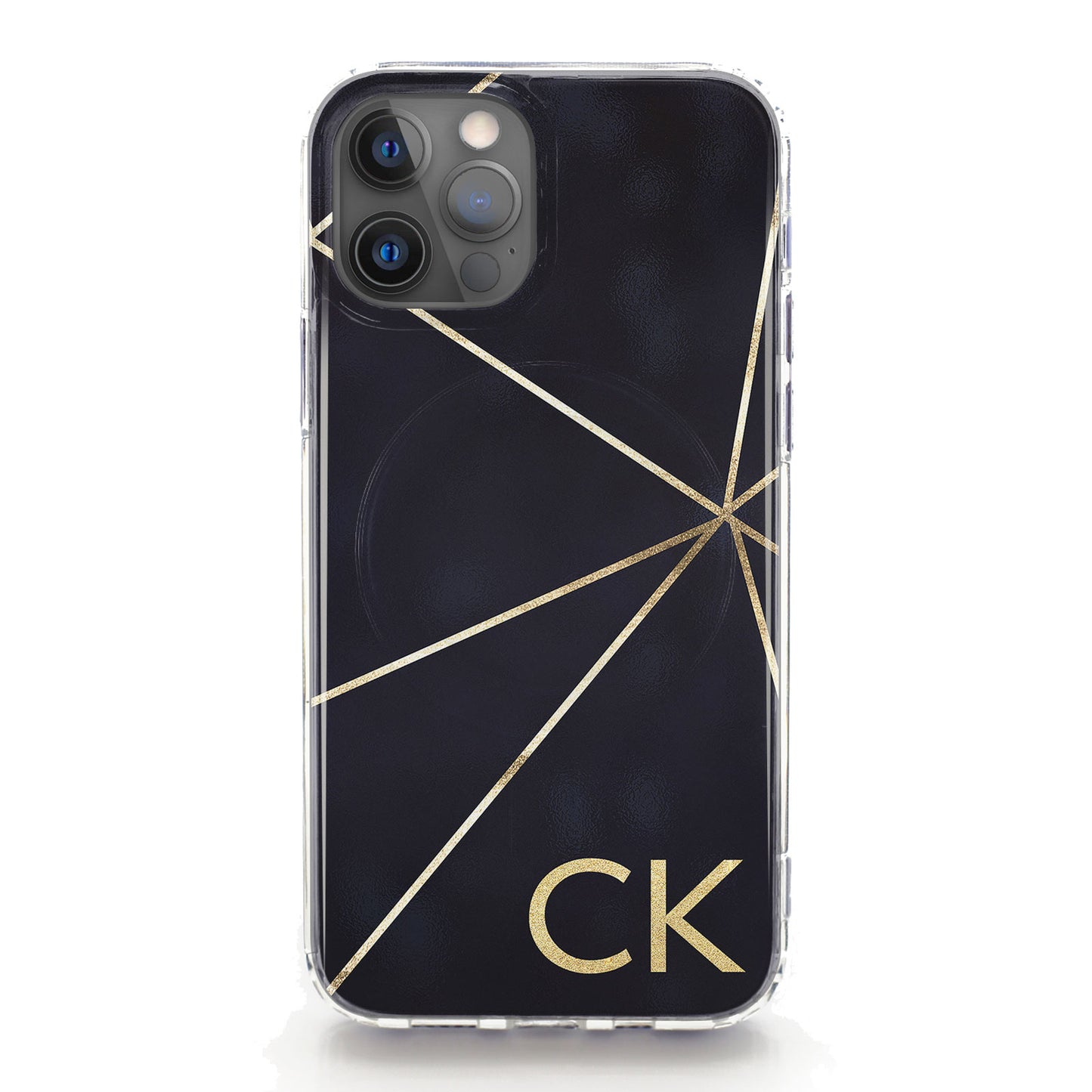 Personalised Magsafe iPhone Case - Navy and Triangular Gold Initial