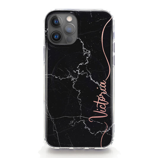 Personalised Magsafe iPhone Case - Black Marble and Pink Side Name