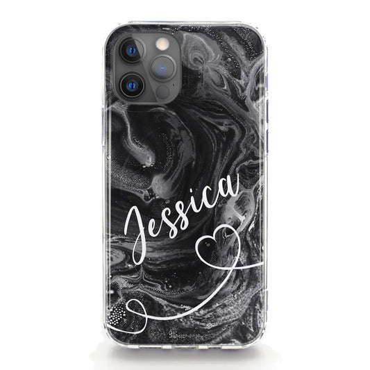 Personalised Magsafe iPhone Case - Grey Swirl with White Name