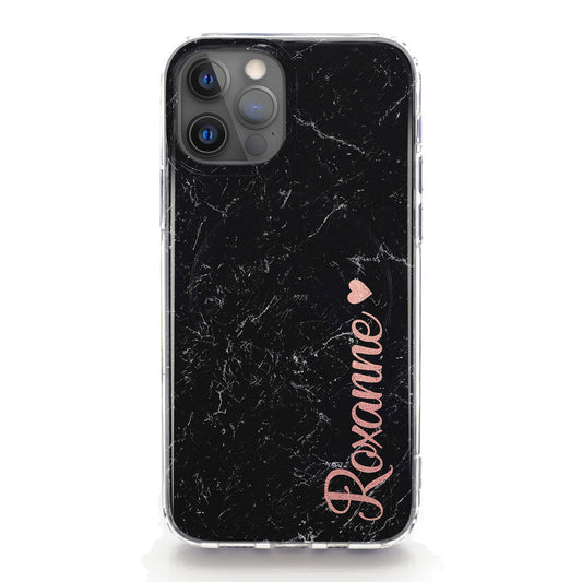 Personalised Magsafe iPhone Case - Black Marble and Pink Heart Name