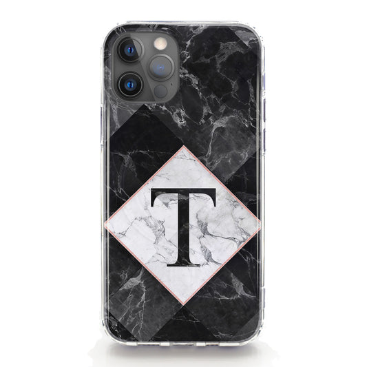 Personalised Magsafe iPhone Case - Black Check Marble and Monogram