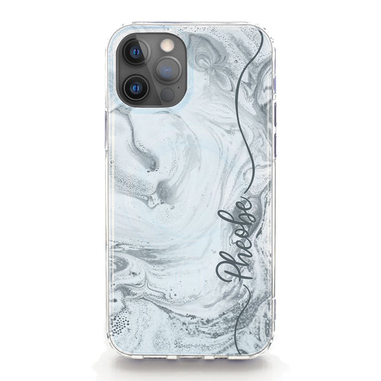 Personalised Magsafe iPhone Case - Grey Swirl and Black Side Name