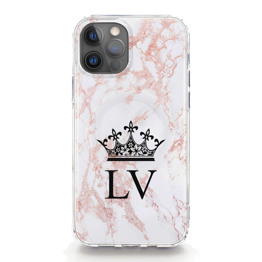 Personalised Magsafe iPhone Case - Rose Marble Crown and Initial