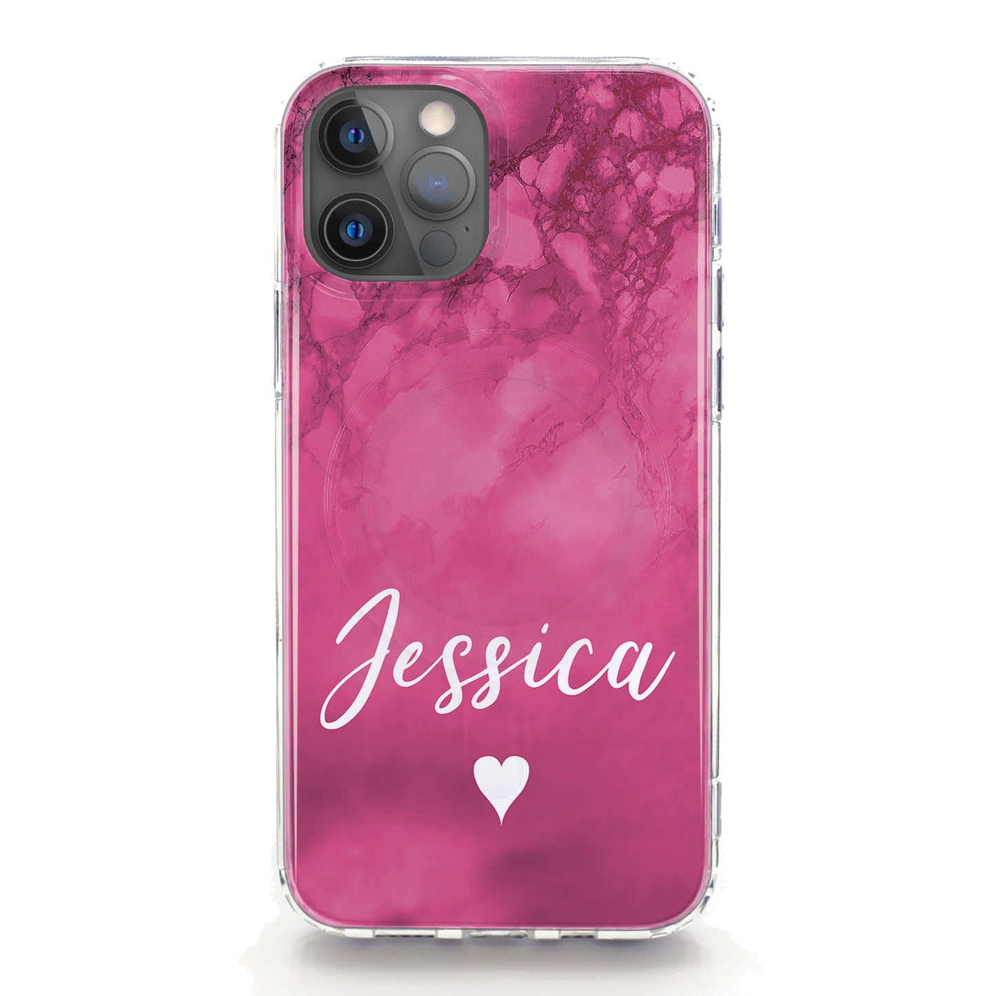 Personalised Magsafe iPhone Case - Hot Pink Marble and Name