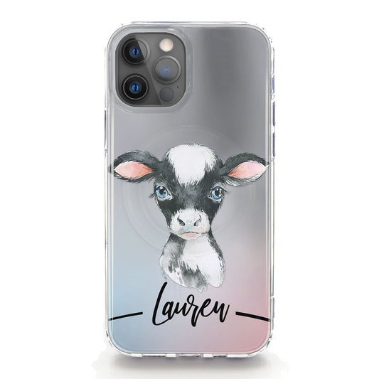 Personalised Magsafe iPhone Case - Grey Cow and Name
