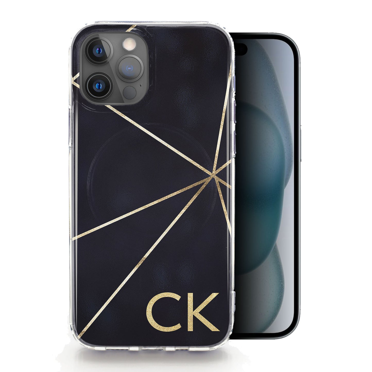 Personalised Magsafe iPhone Case - Navy and Triangular Gold Initial