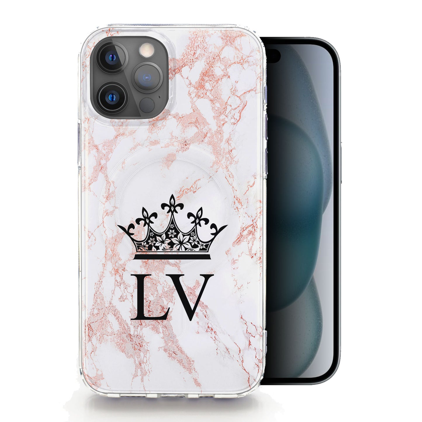 Personalised Magsafe iPhone Case - Rose Marble Crown and Initial
