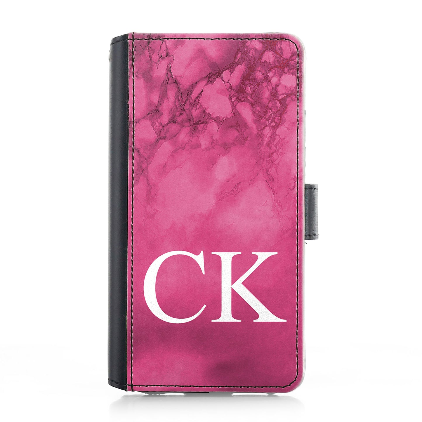 Personalised iPhone Leather Case - Hot Pink Marble and Monogram