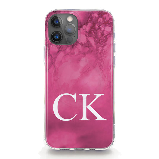 Personalised Magsafe iPhone Case - Hot Pink Marble and Monogram