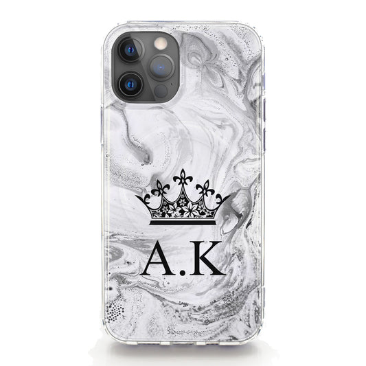 Personalised Magsafe iPhone Case - Grey Swirl and Crowned Monogram
