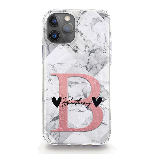 Personalised Magsafe iPhone Case - Grey and Pink Love Heart Monogram
